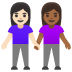 👩🏻‍🤝‍👩🏾 women holding hands: light skin tone, medium-dark skin tone display on Google